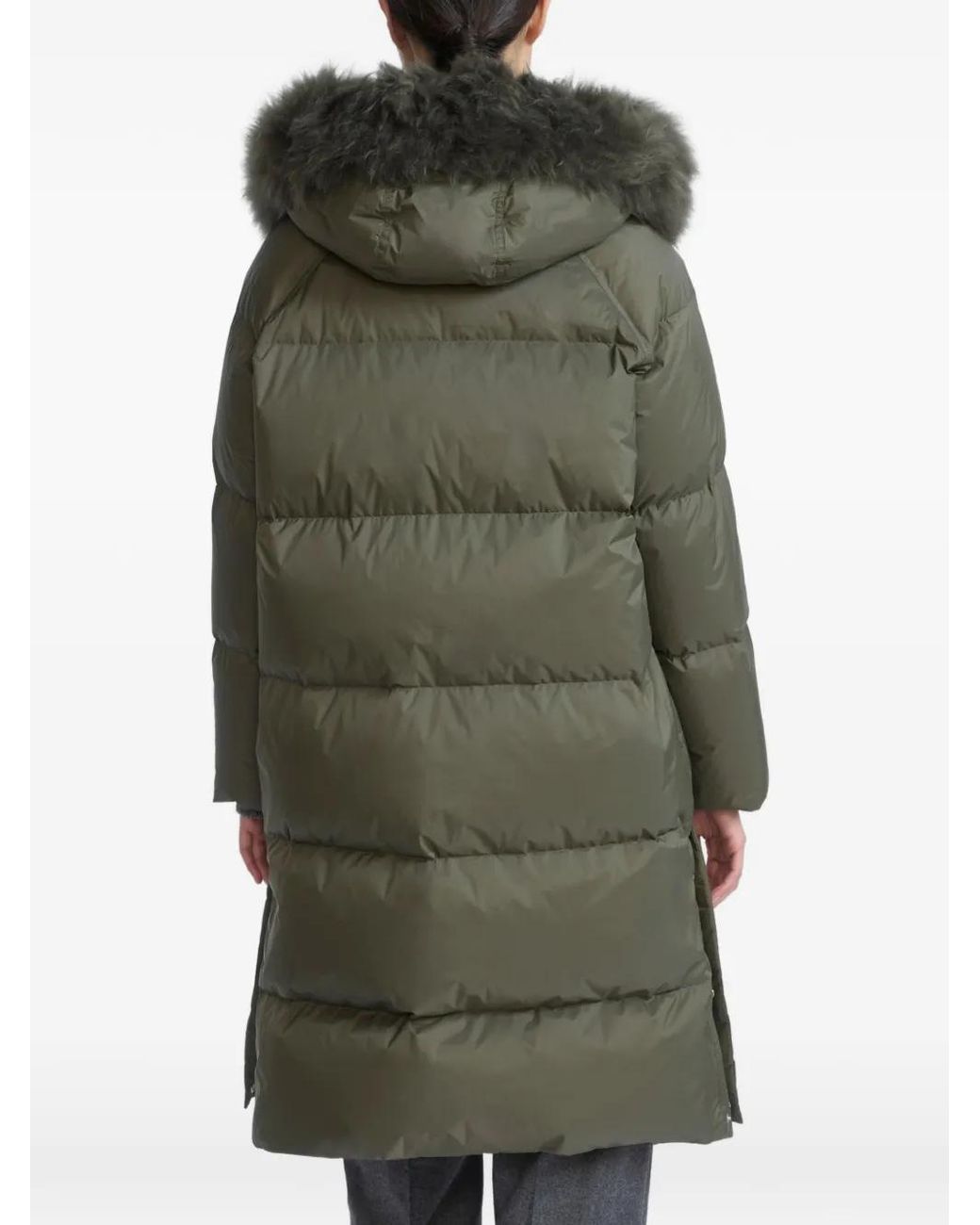 Yves Salomon Gray Fur-Trim Hooded Down Coat