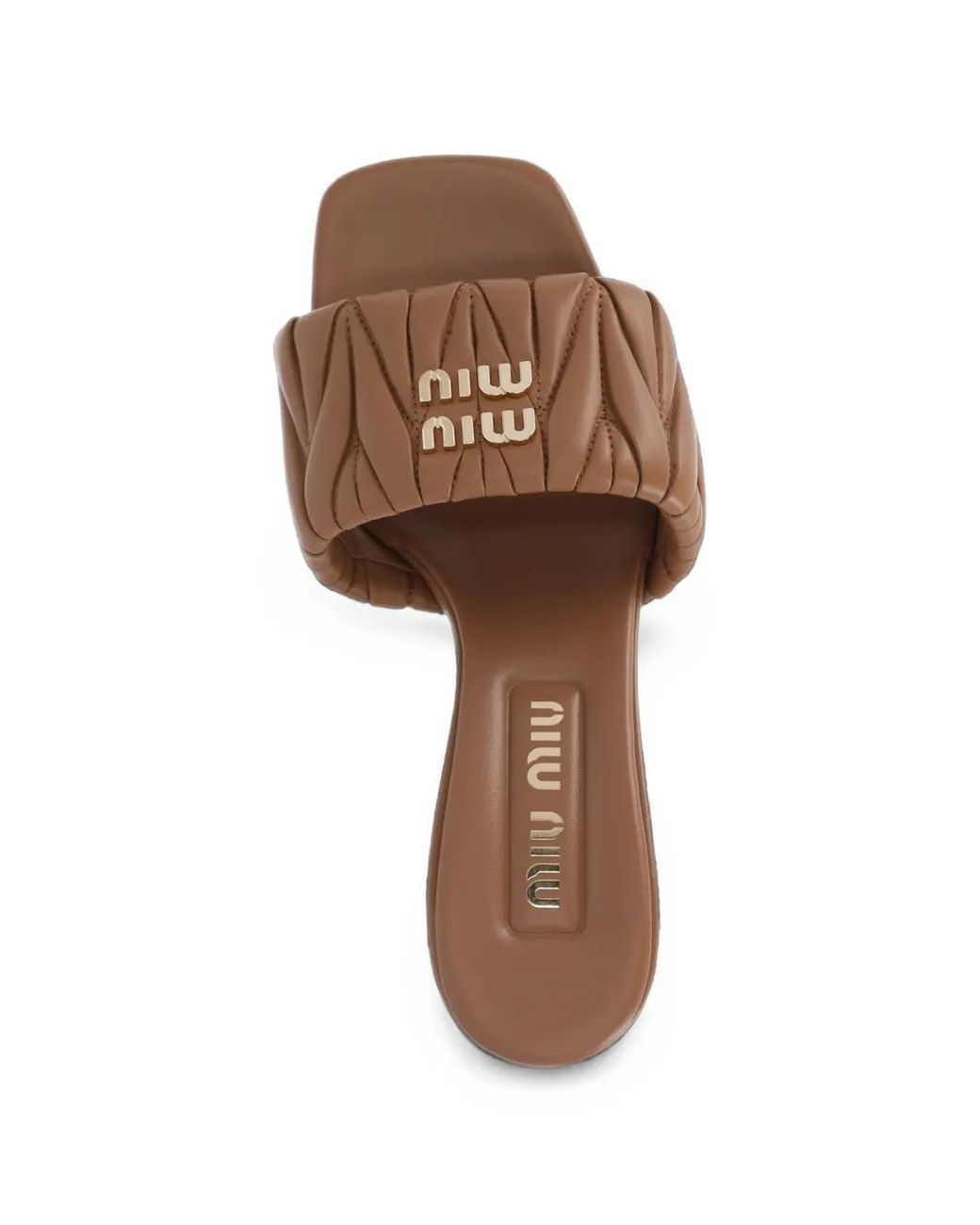 Miu Miu Brown Matelassé Nappa Leather Slides