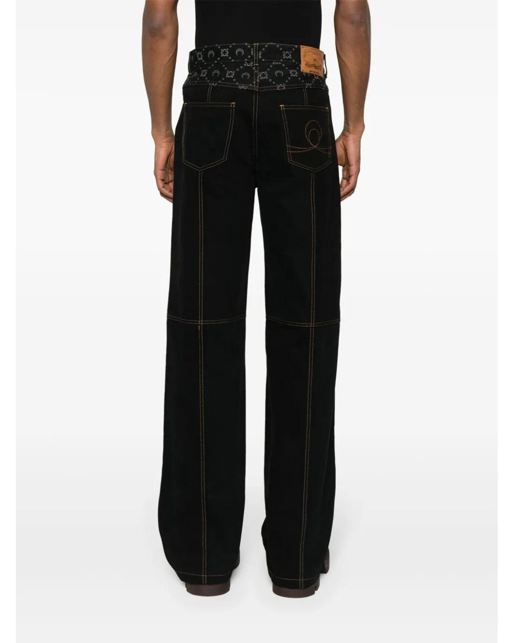 MARINE SERRE Black Moonogram-Detail Wide-Leg Jeans