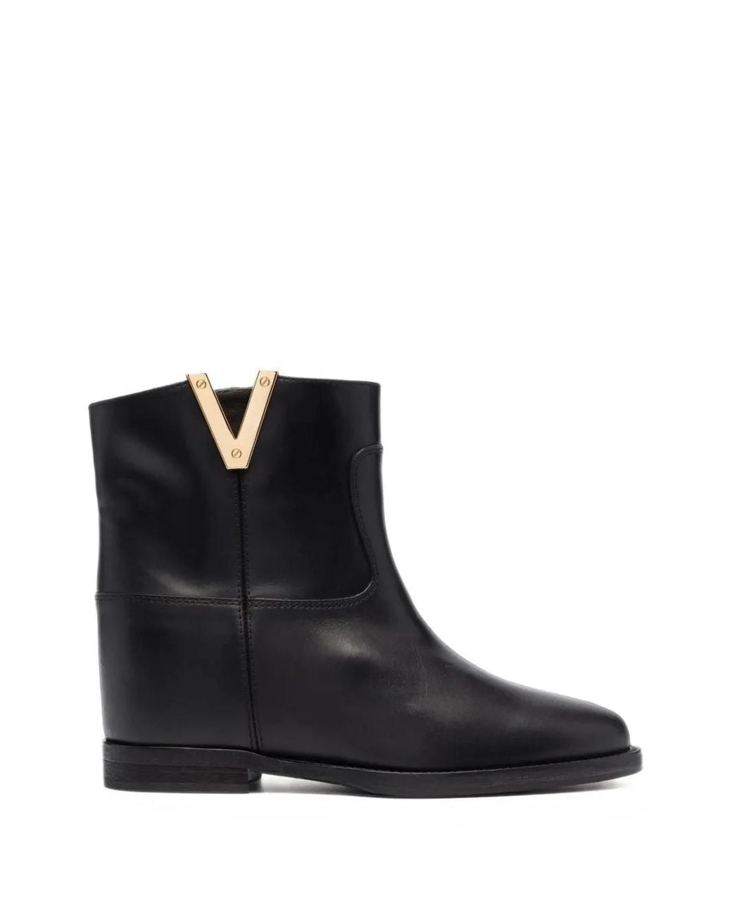 Via Roma 15 Black Logo-Plaque Almond-Toe Ankle Boots