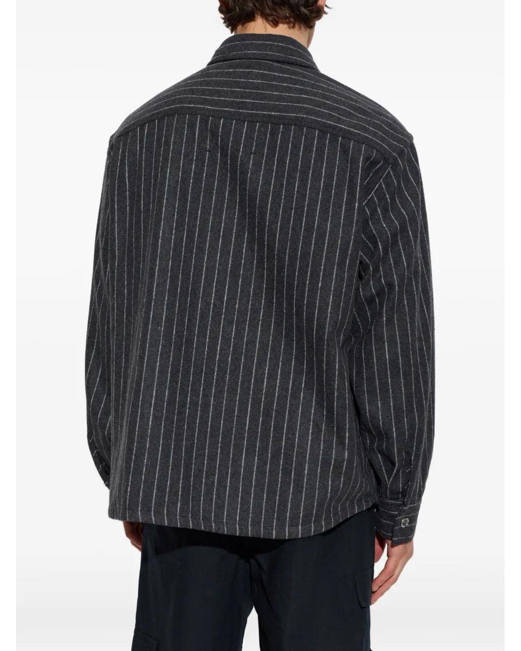 Song For The Mute Black Striped-Pattern Long-Sleeve Shirt for men