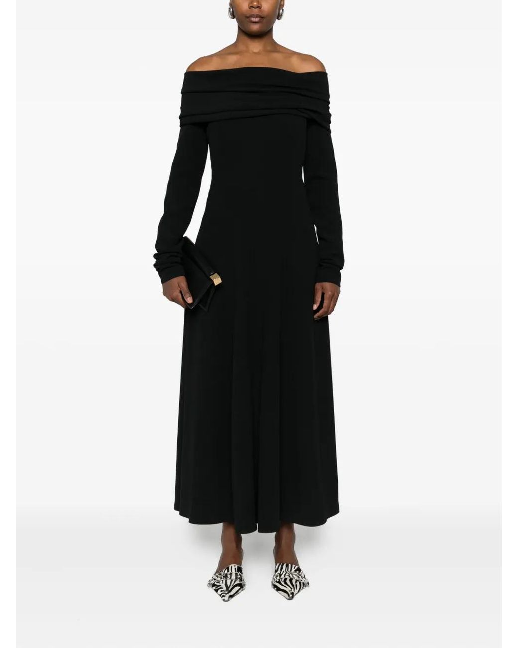 Alberta Ferretti Black Midi Dress With Bardot Neckline And Cut-Out Detail