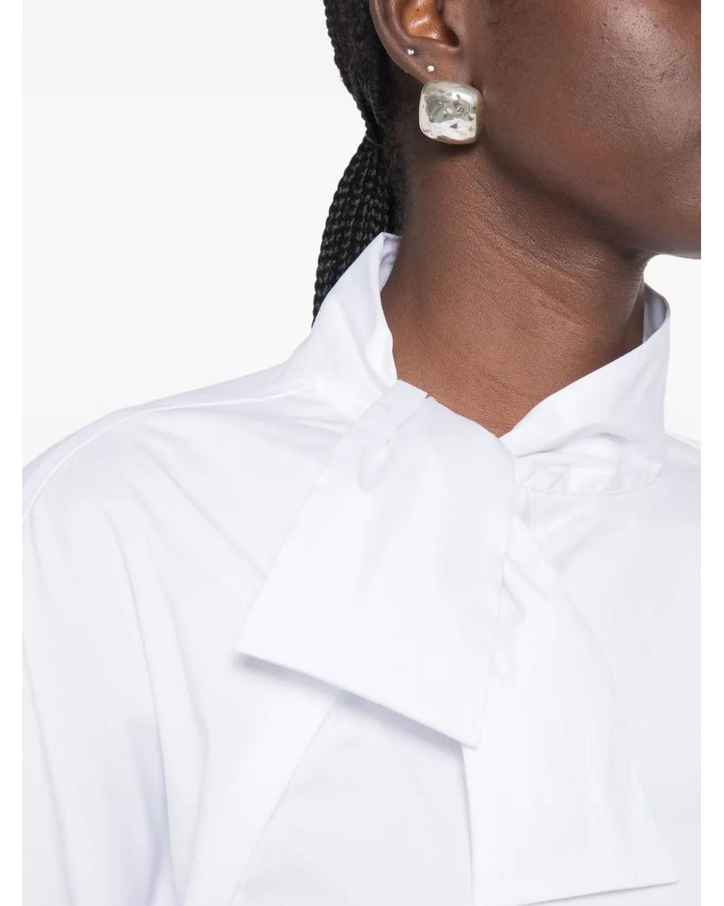 Xacus White Pussy-Bow Long-Sleeve Shirt