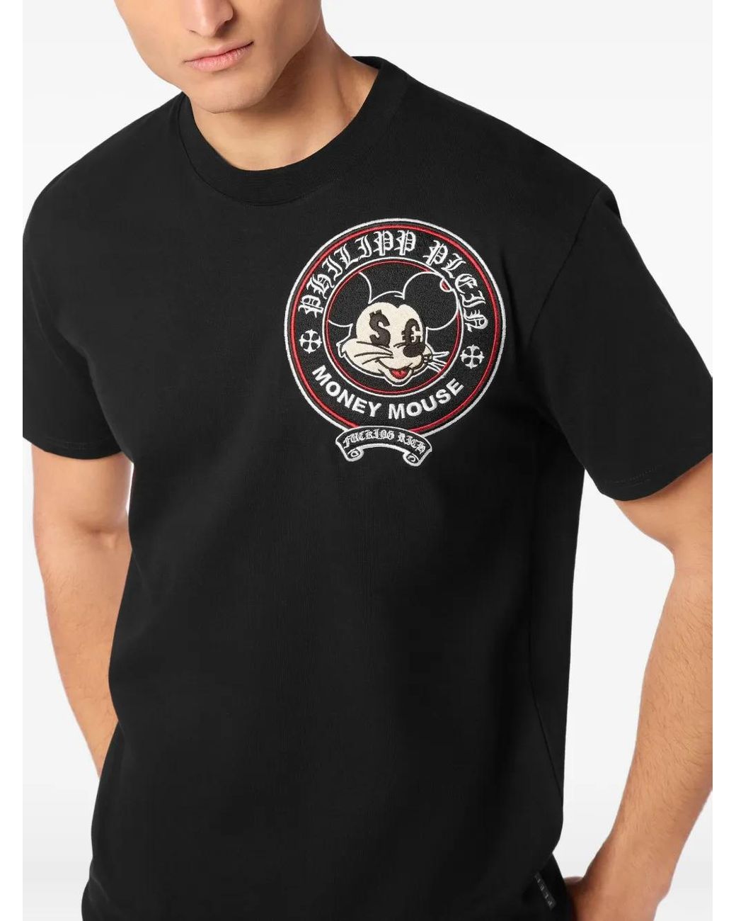 Philipp Plein Black Money Mouse-Embroidered T-Shirt for men