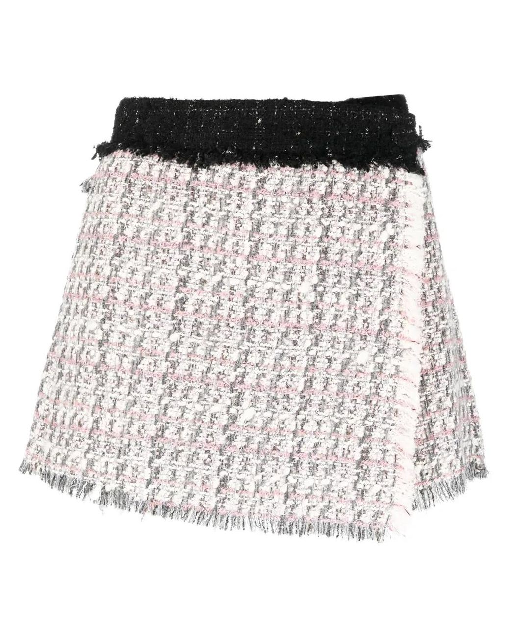 MSGM Gray Wrap-Front Tweed Skorts