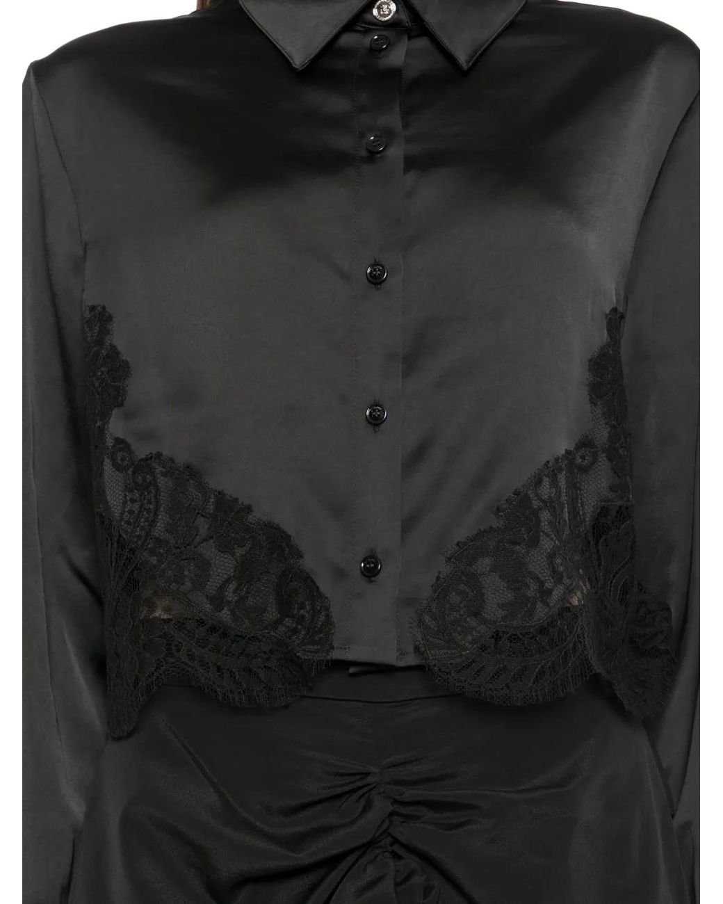 Versace Black Lace-Trim Satin Crop Shirt