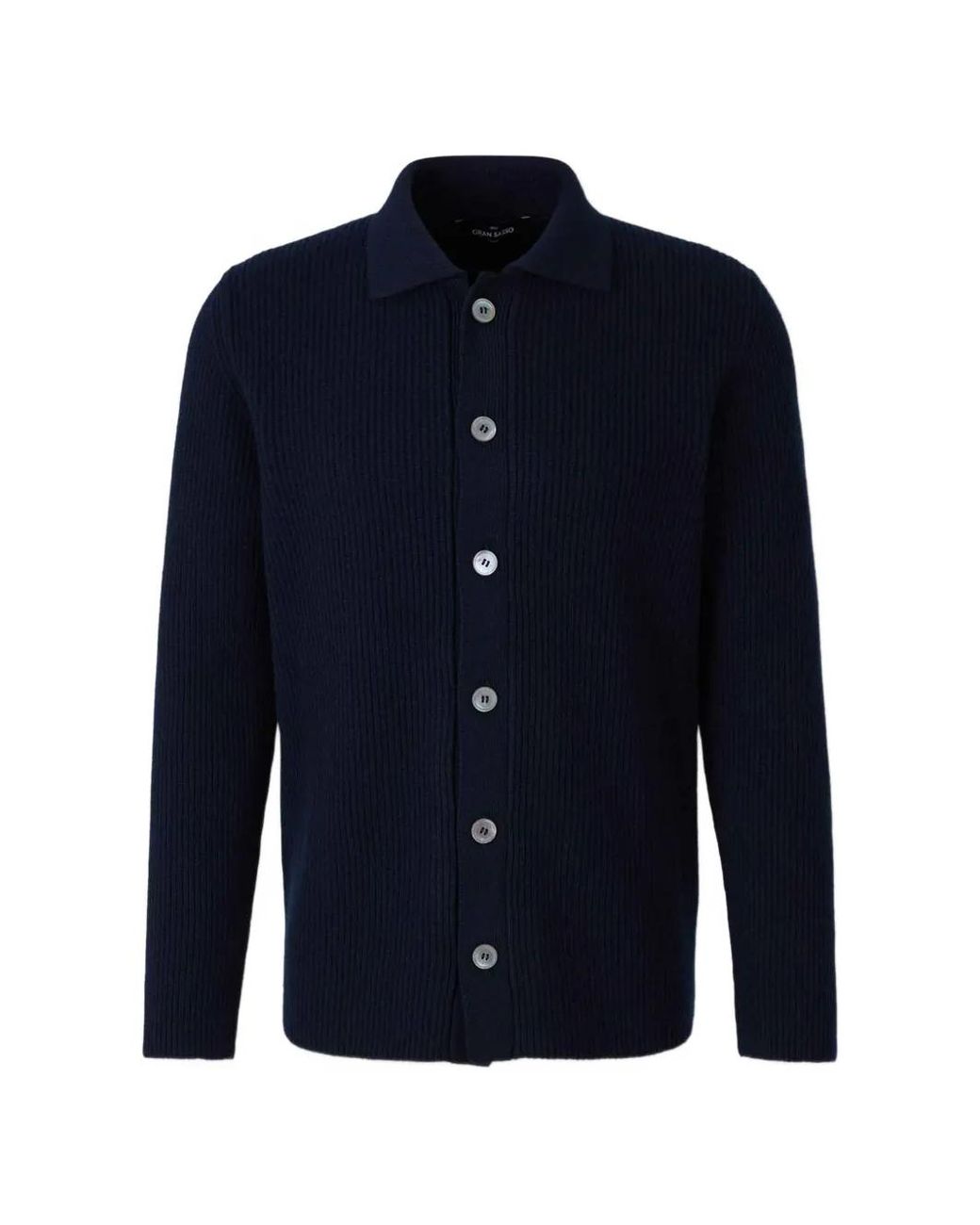 Gran Sasso Blue Ribbed-Knit Button-Down Sweater for men
