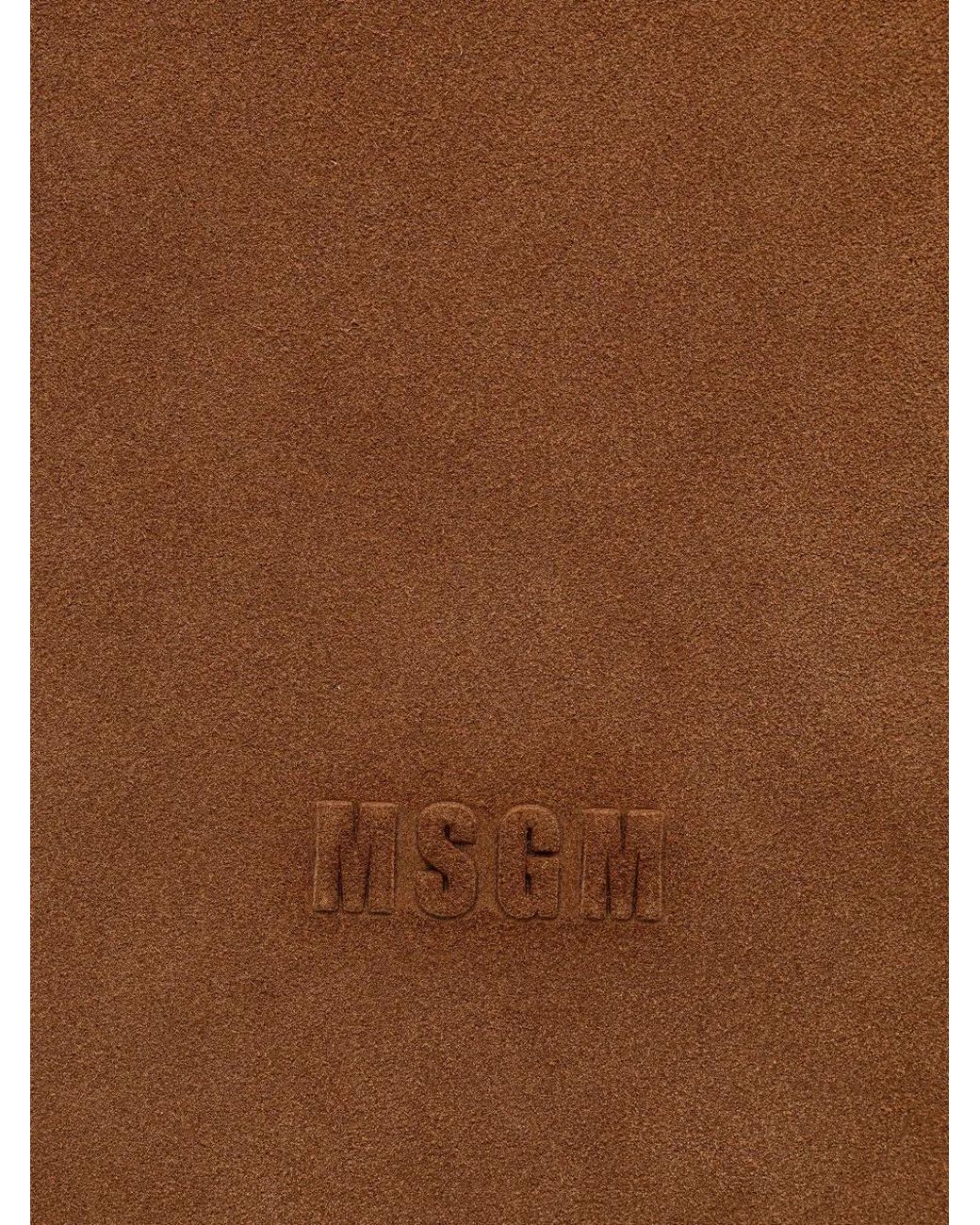 MSGM Brown Suede Embossed Tote Bag