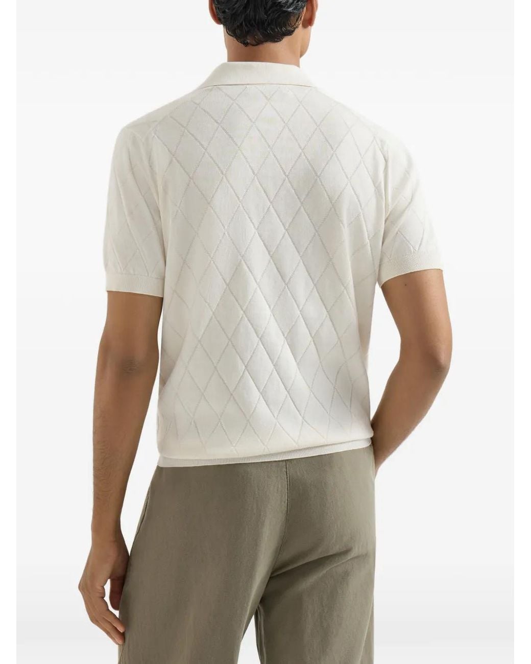 Brunello Cucinelli White Lightweight Knit Polo for men