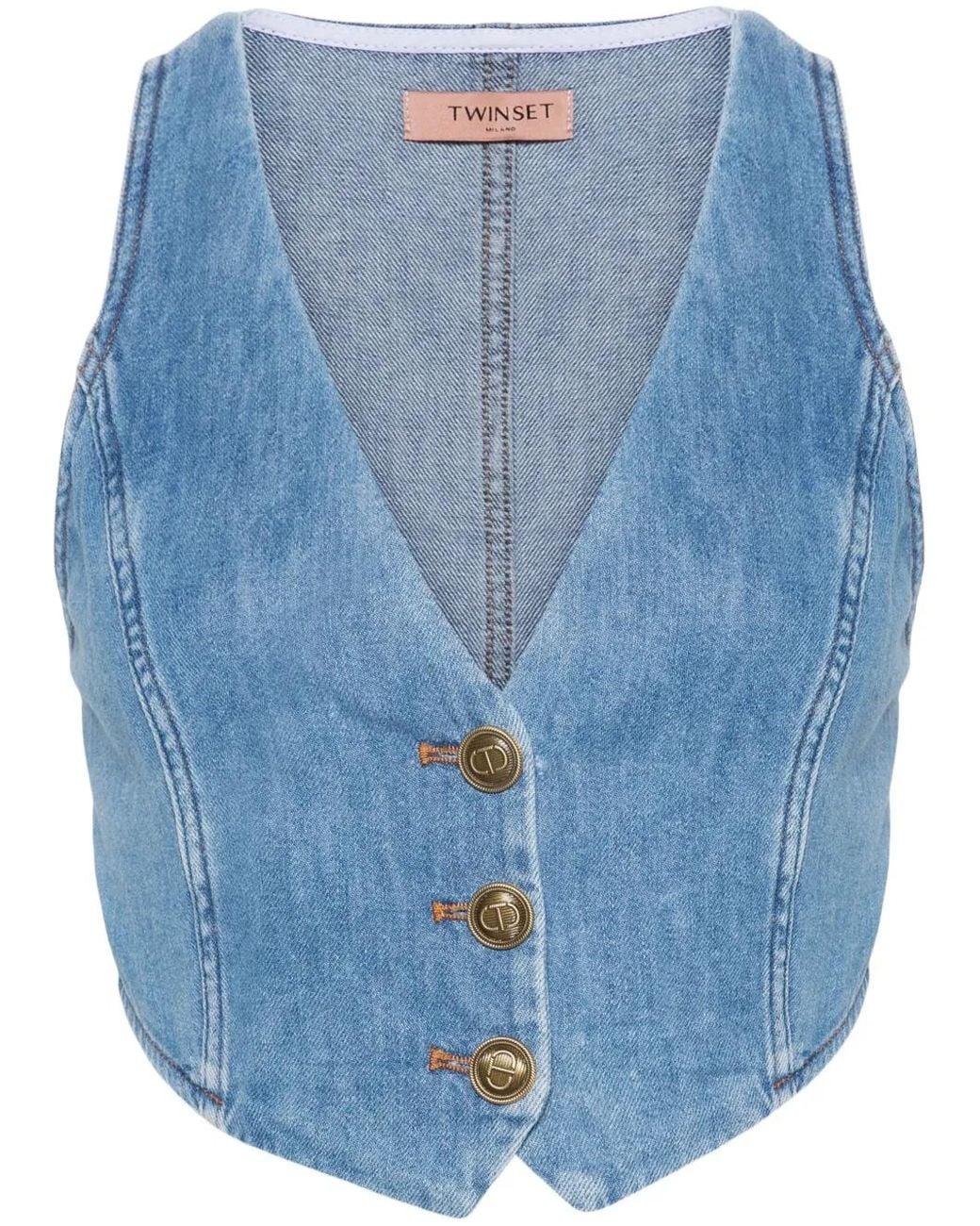 Twinset Blue Button-Up Denim Waistcoat