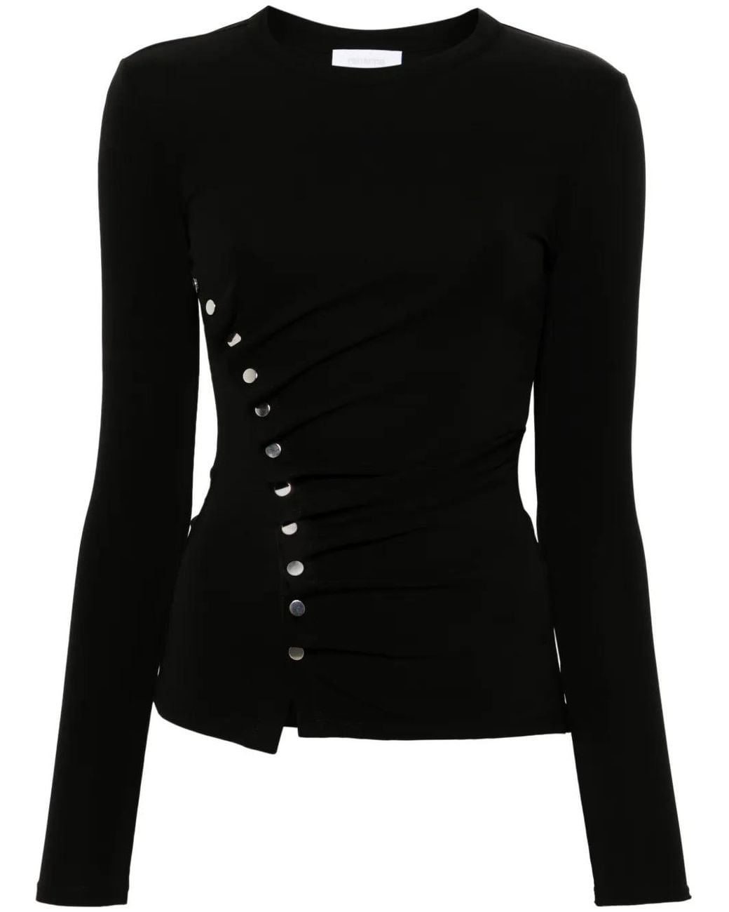 Rabanne Black Button-Embellished Draped Top