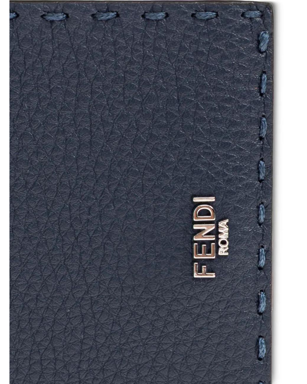 Fendi Blue Selleria Logo-Plaque Bi-Fold Wallet for men