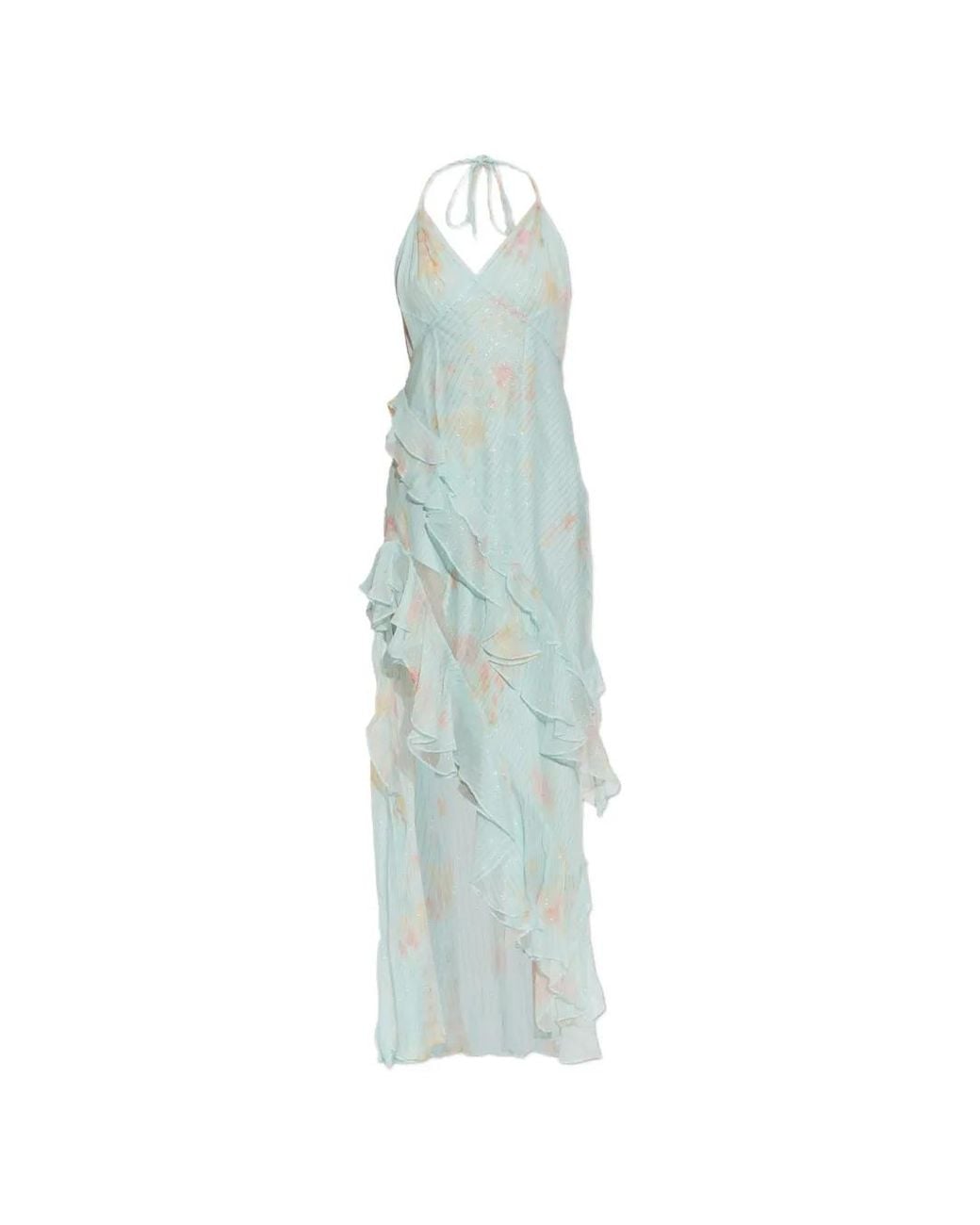 LoveShackFancy Blue Vailo Ruffled Silk-Blend Maxi Dress