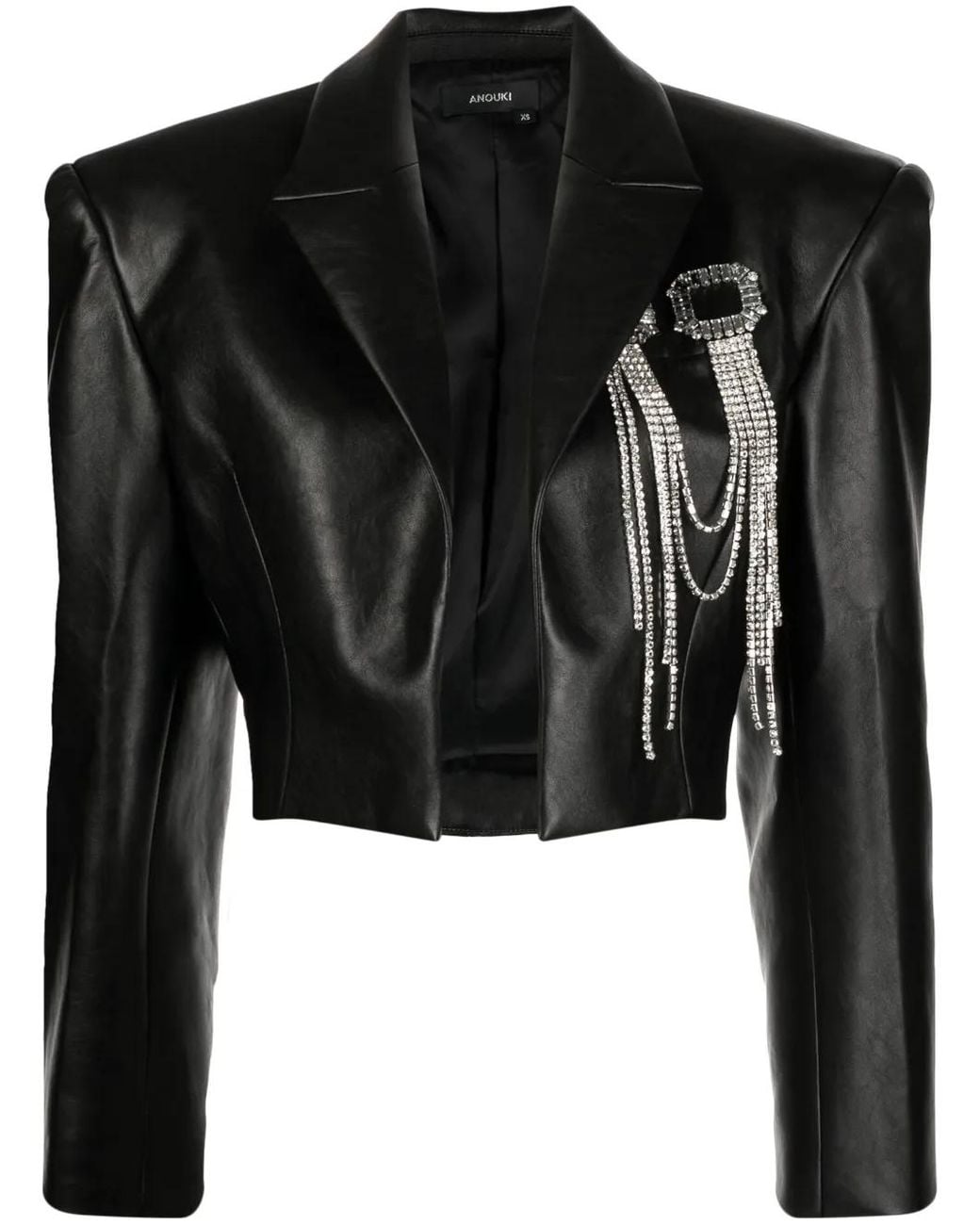 Anouki Black Embellished Cropped Faux-Leather Blazer