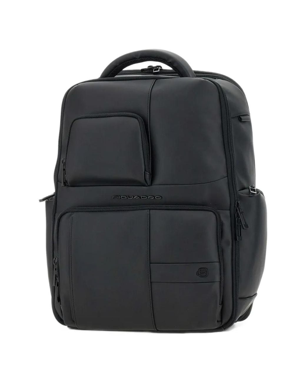 Piquadro Black Logo-Embossed Multi-Pocket Backpack for men