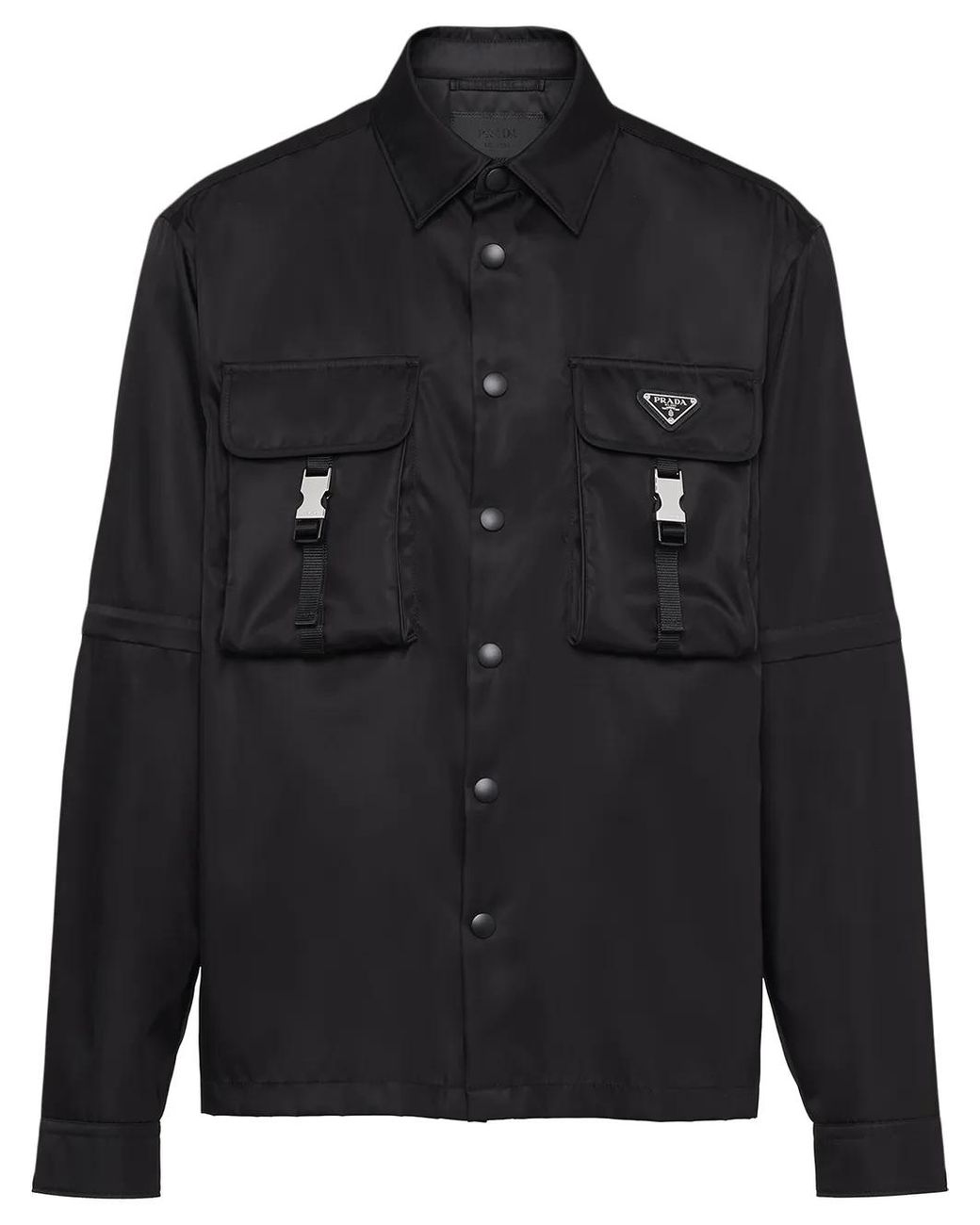 Camicia nera in re-nylon con logo di Prada in Black da Uomo