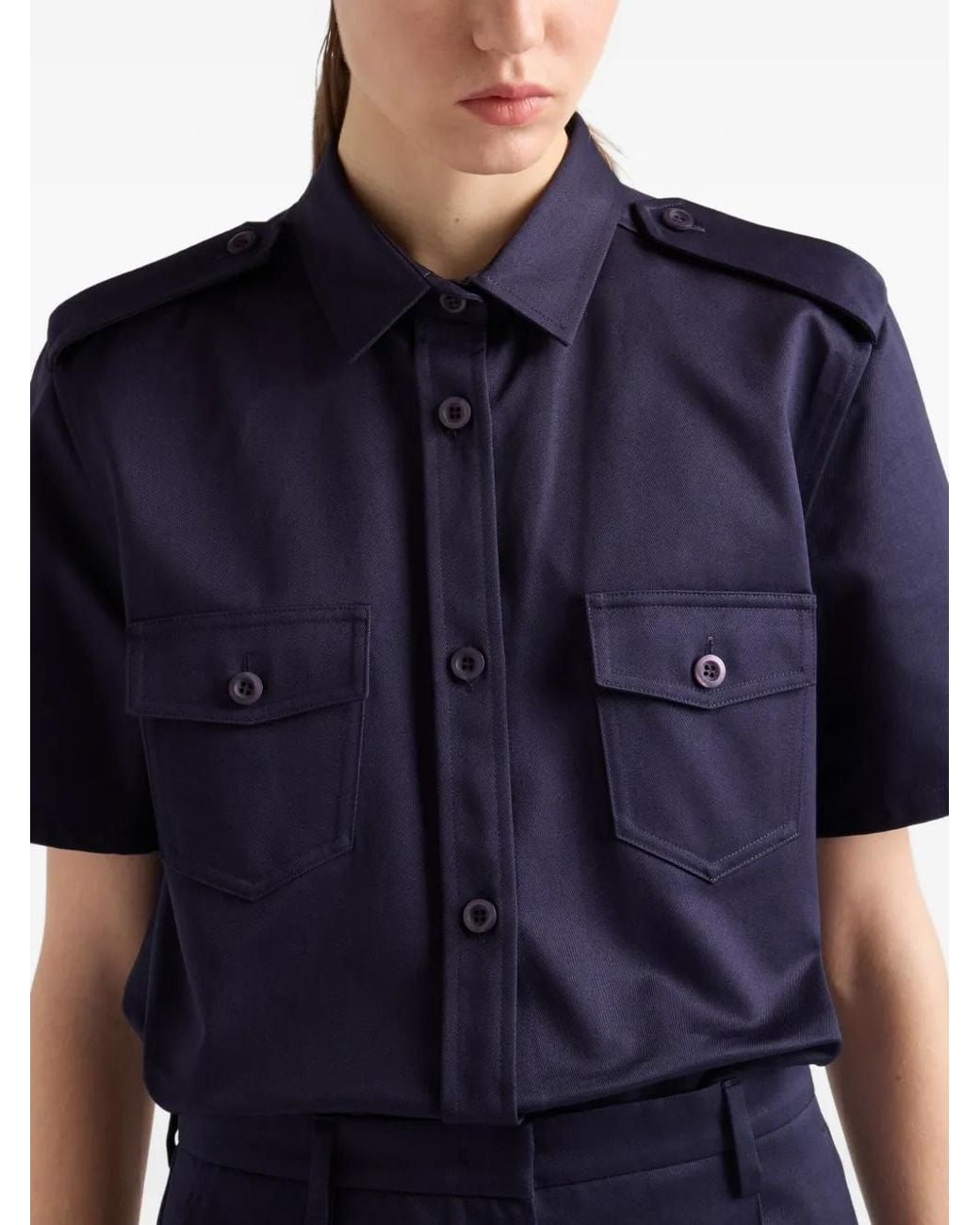 Prada Blouse Met Epauletten En Zak in het Blue