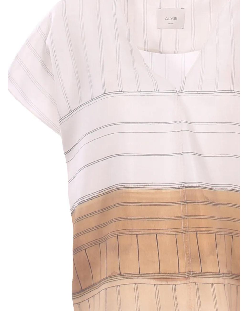 Alysi Pink V-Neck Striped Blouse