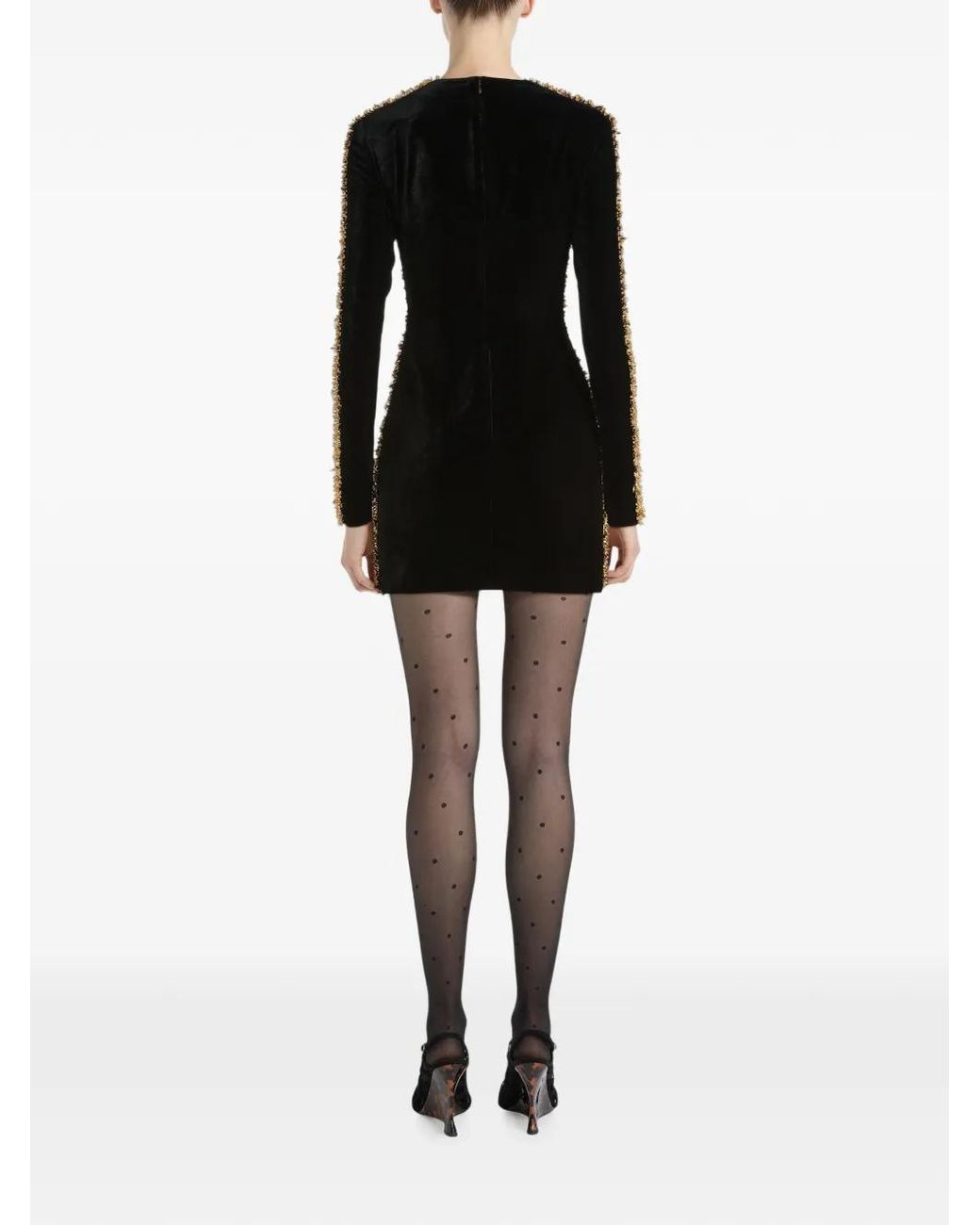Balmain Black Velvet Dress With Embroidered Trim