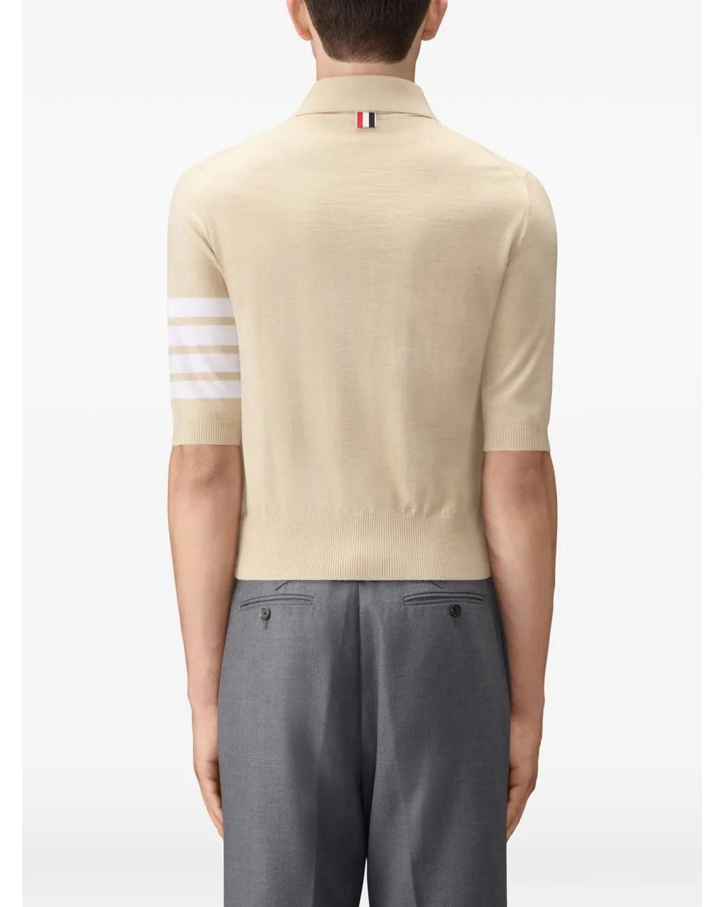 Thom Browne Natural Fine Merino Wool 4-Bar Polo for men
