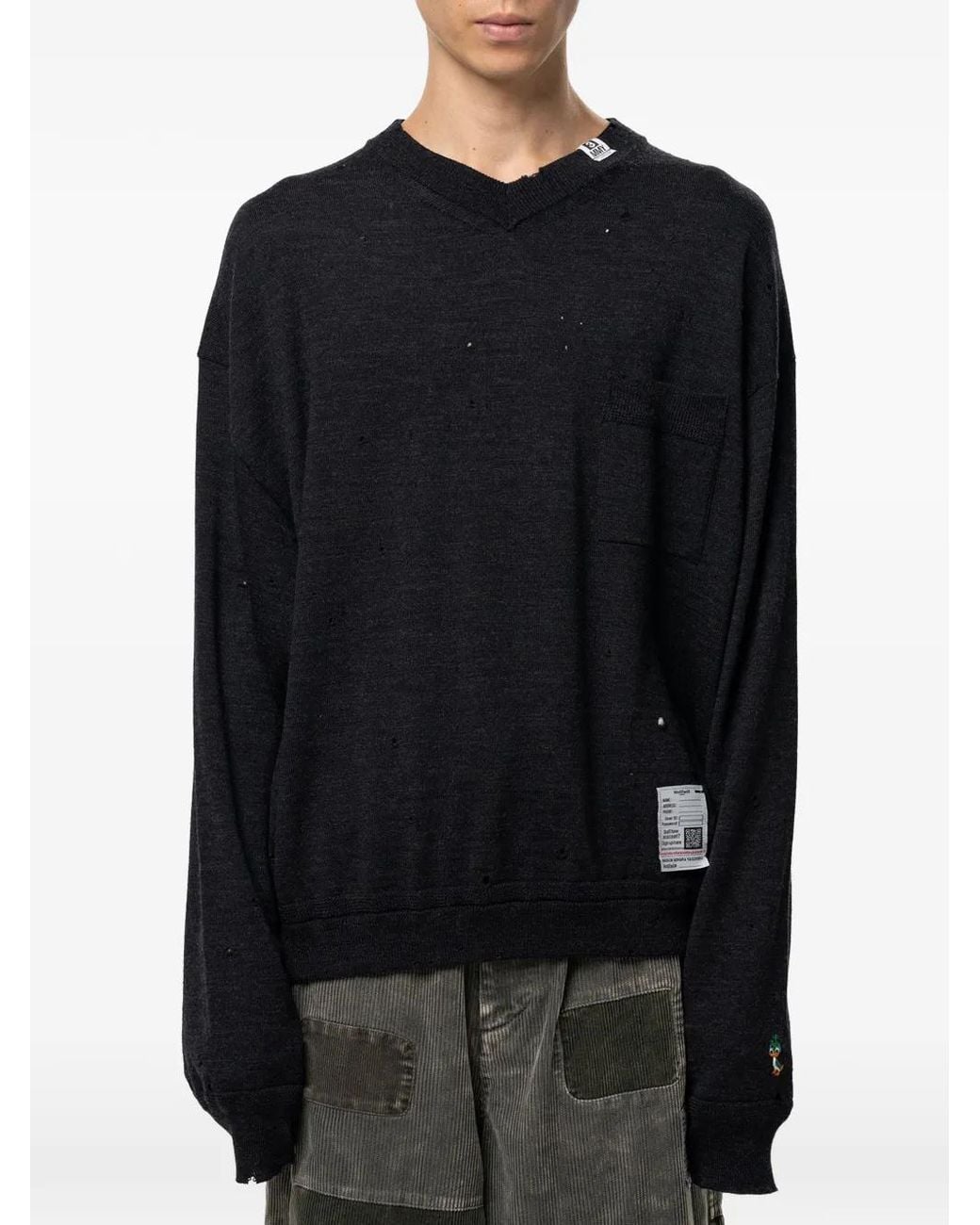 Maison Mihara Yasuhiro Black Distressed Knit Sweatshirt for men