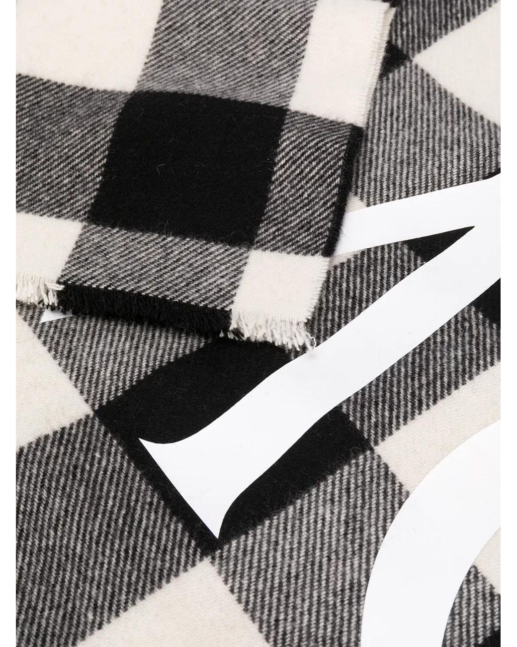 Moncler Black Logo Print Checked Scarf for men