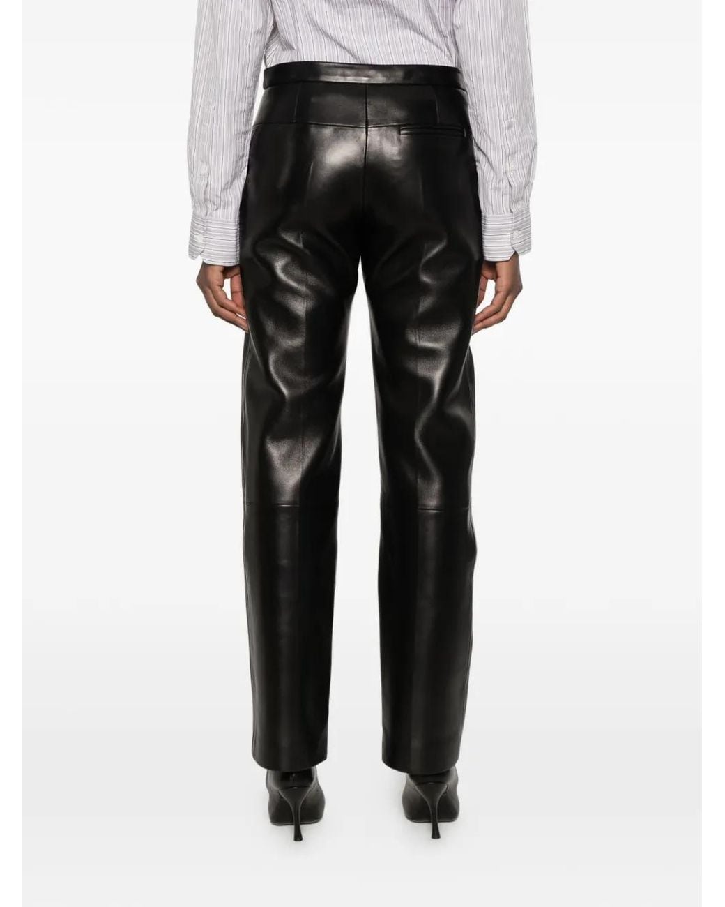 Khaite Gray Leather Straight-Leg Trousers