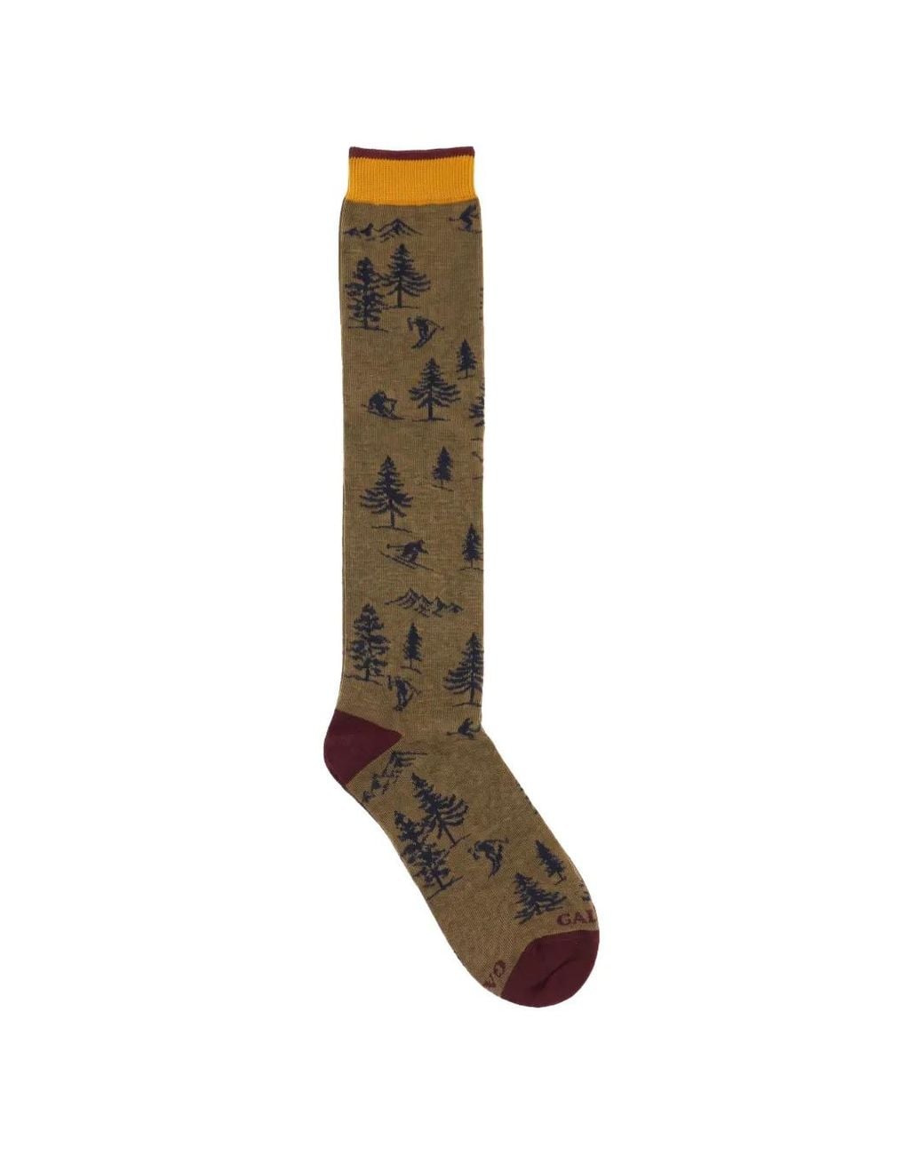 Gallo Brown Mountain-Print Knee-High Socks for men