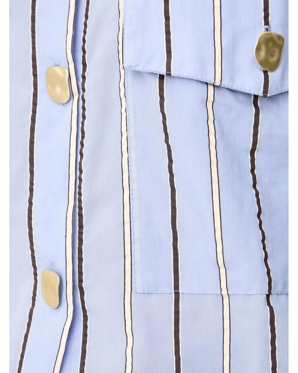 Sessun Blue Balanca Vertical-Stripe Cropped Shirt