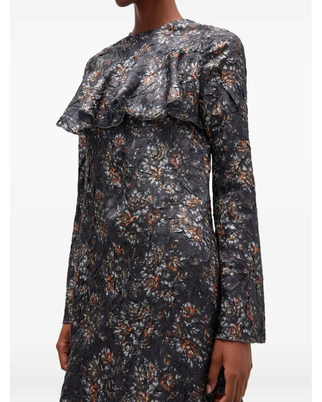 Ganni Gray Shibori Pleat Long Sleeve Dress