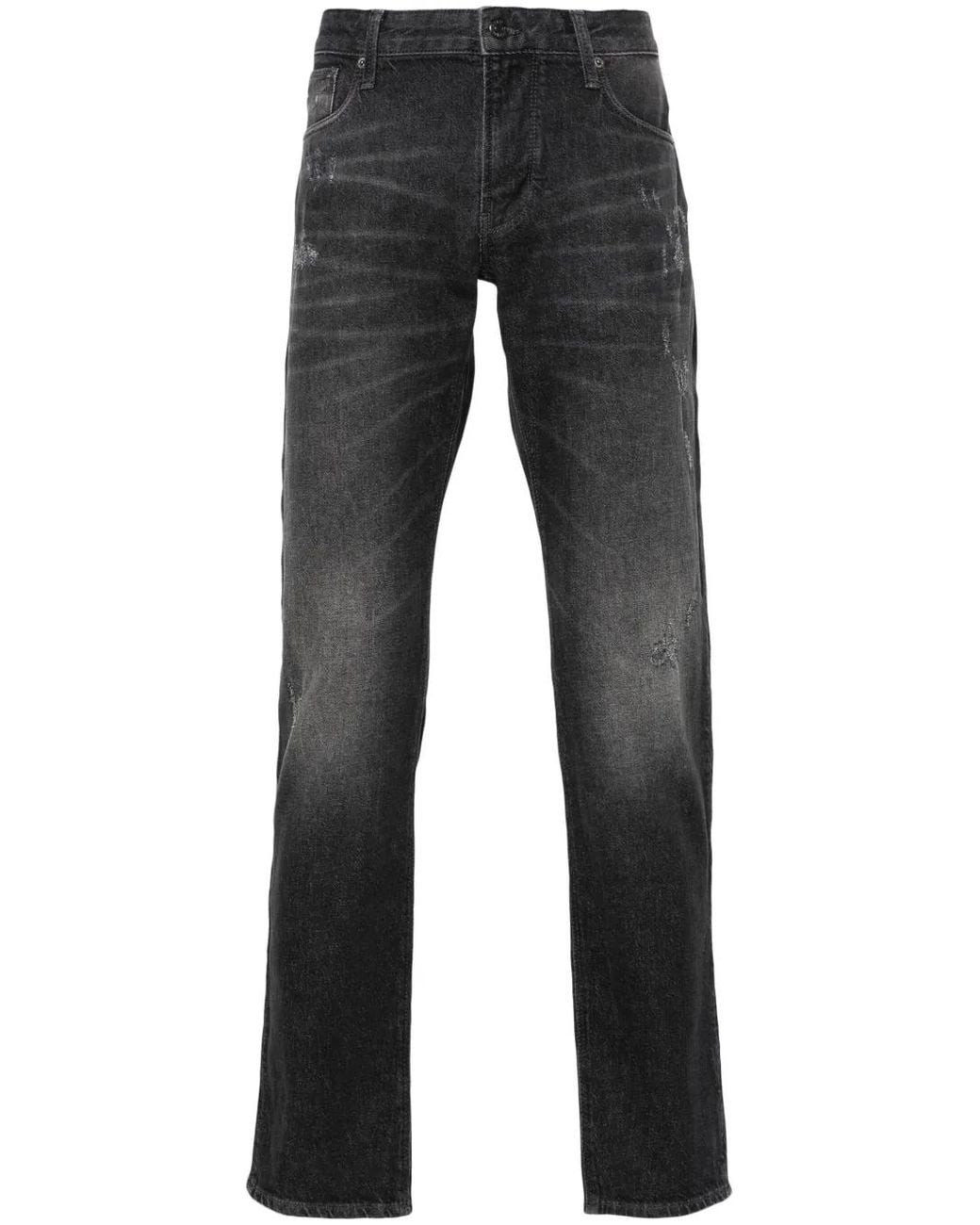 Emporio Armani Gray Slim-Fit Distressed Jeans for men