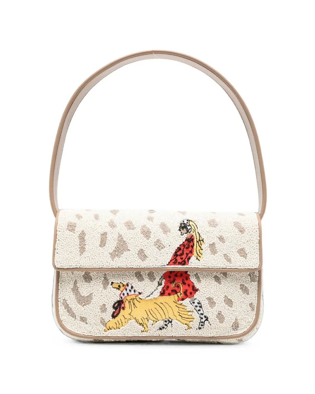 Staud White Bead-Embellished Tommy Shoulder Bag