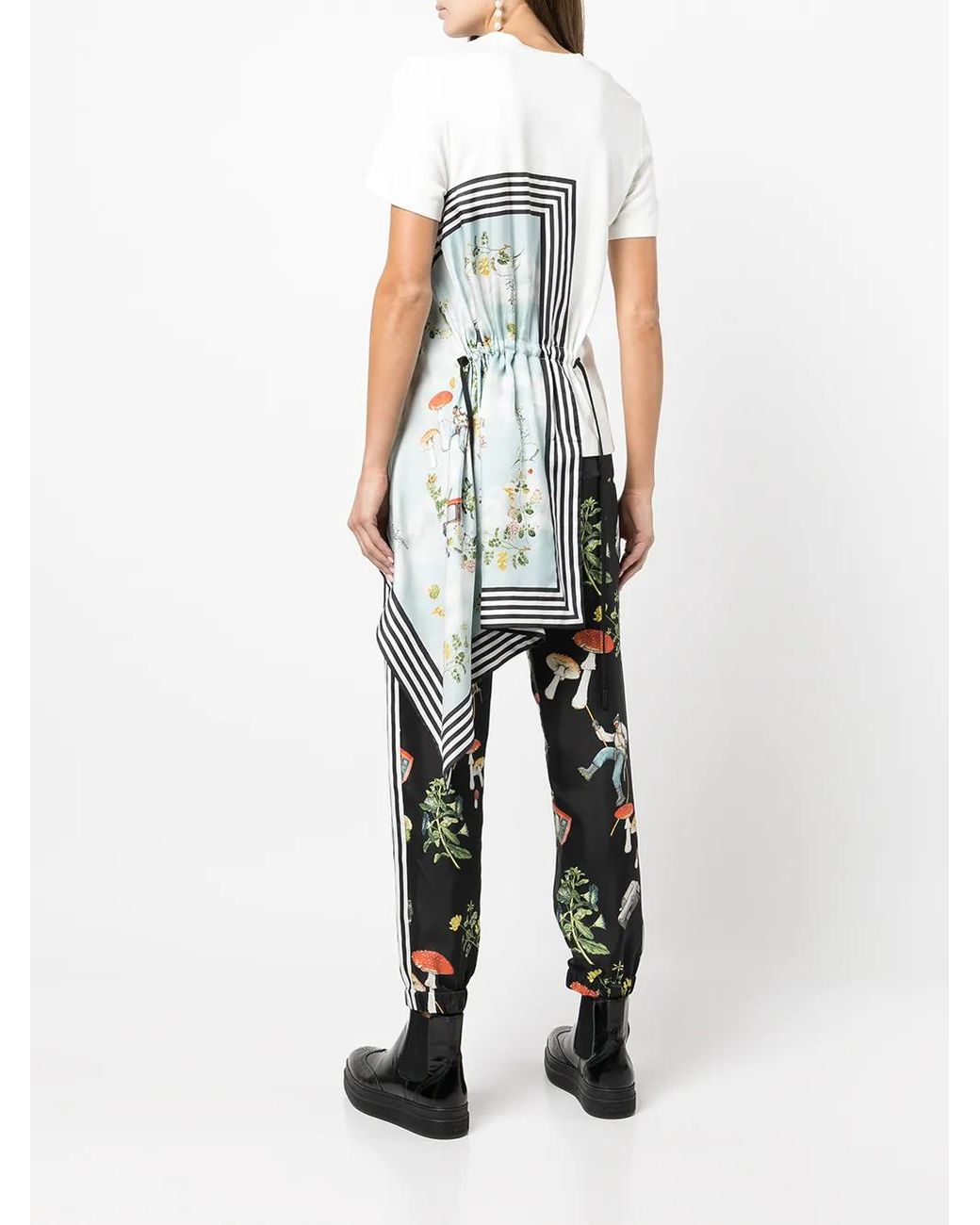 Monse White Asymmetric Graphic-Print Hybrid T-Shirt