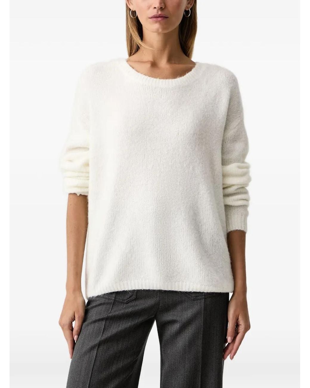 Fracomina White Crew-Neck Long-Sleeve Sweater