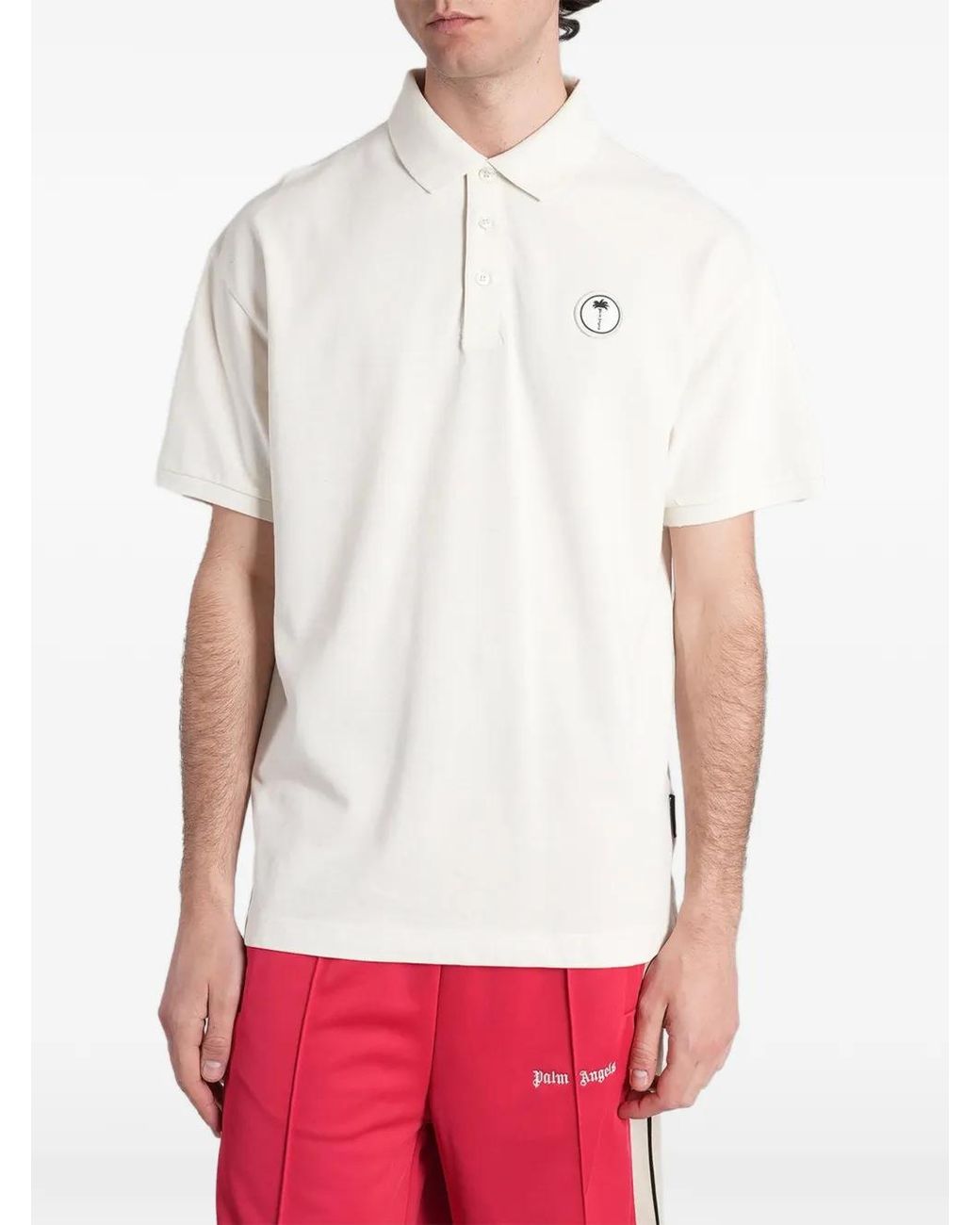 Palm Angels White Logo-Patch Polo Shirt for men