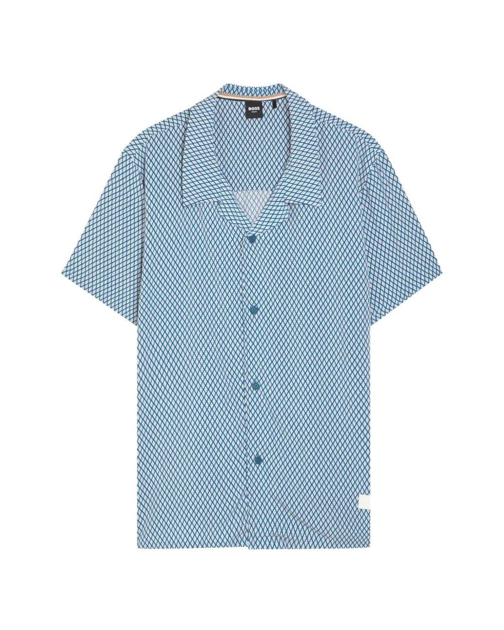 Boss Blue Chemise Droite À Imprimé All-Over for men