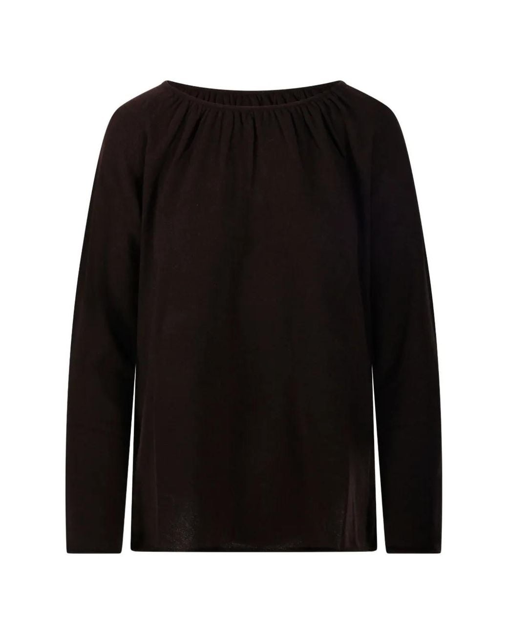 Allude Black Gathered-Neckline Fine-Knit Top