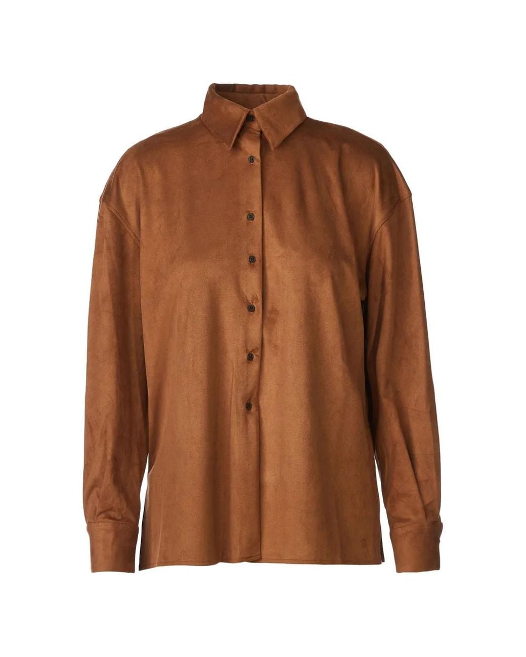 Tessitura Body Couture Brown Faux-Leather Long-Sleeve Shirt