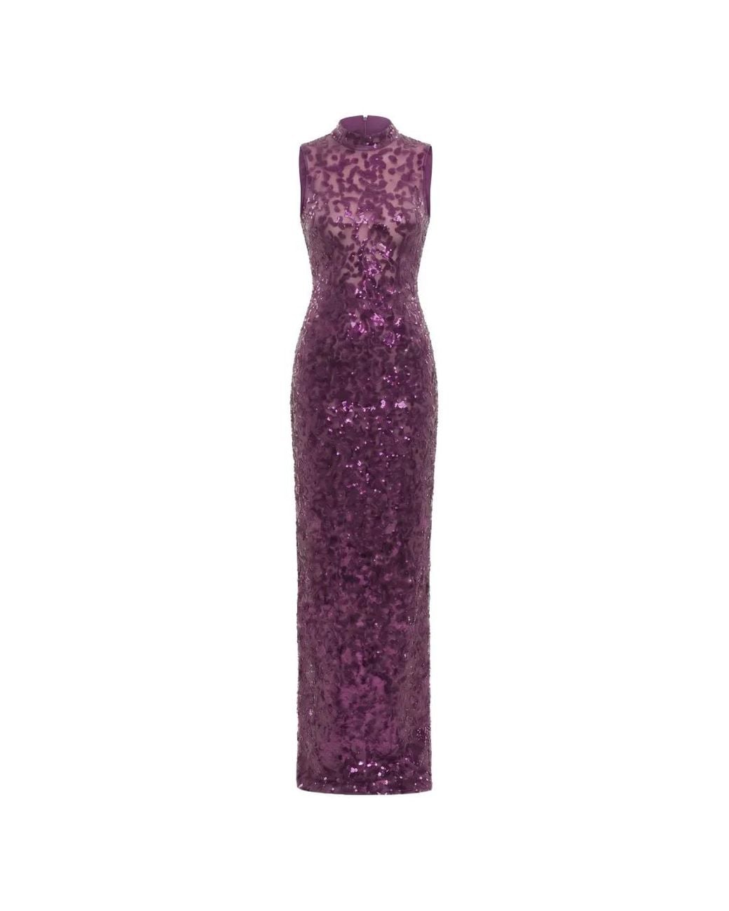 Saiid Kobeisy Purple Sequin-Embroidered Backless Maxi Dress