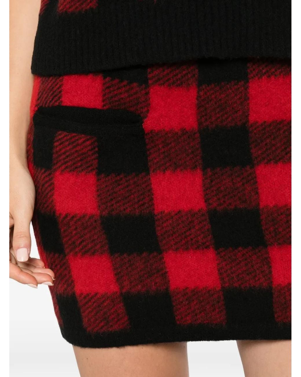 N°21 Red Check-Pattern Knitted Mini Skirt
