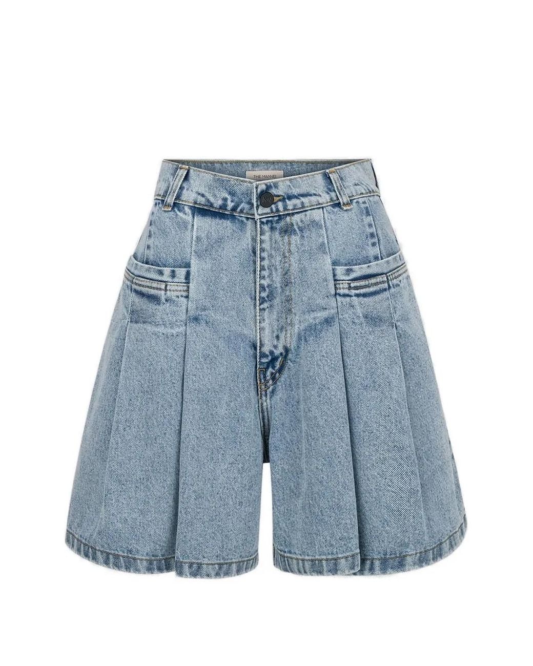The Mannei Blue Short Terron À Design Plissé