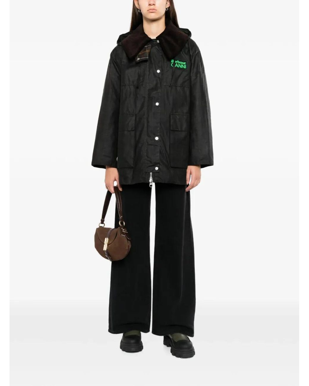 Barbour Black X Ganni Hooded Coat