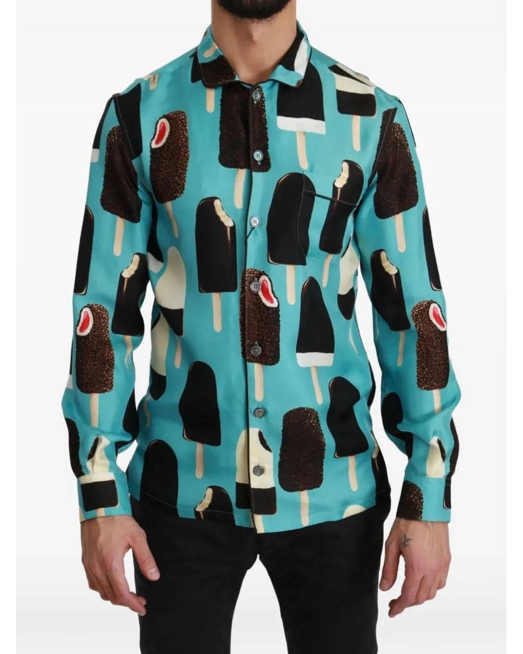 Dolce & Gabbana Blue Ice-Cream-Print Shirt for men
