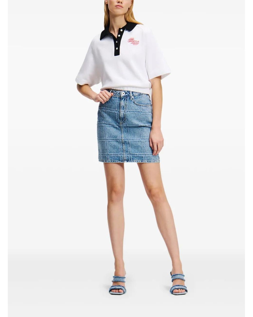 Karl Lagerfeld Blue Patchwork Denim Mini Skirt