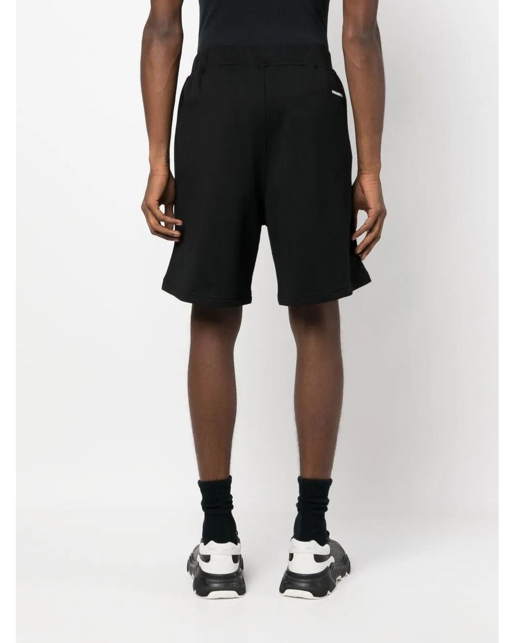 DSquared² Black Knee-Length Cotton Track Shorts for men