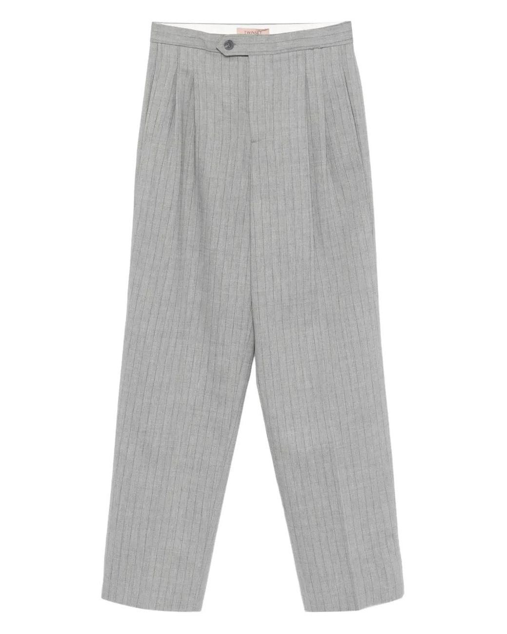Twinset Gray Pinstriped Pleated Trousers