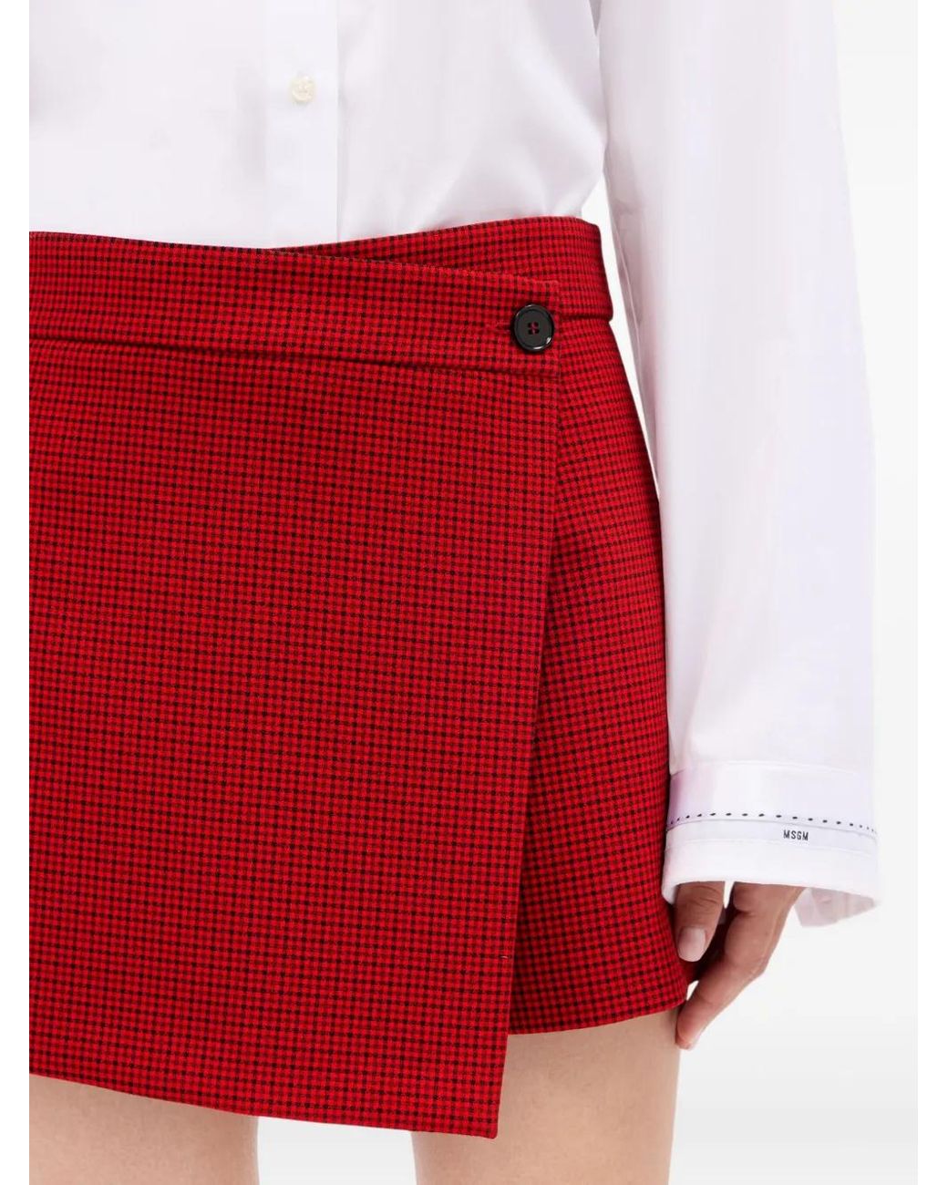 MSGM Red Button-Fastening Wrap Shorts