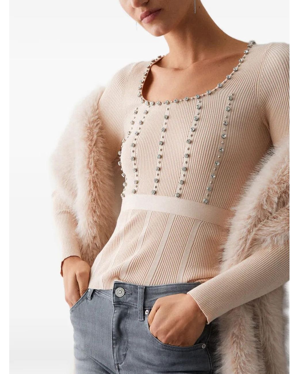Liu Jo Natural Sweater With Jewel Embroidery