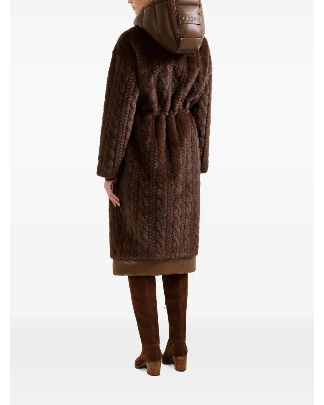 Rudsak Brown Manteau Oriana En Fourrure Artificielle À Maille Torsadée