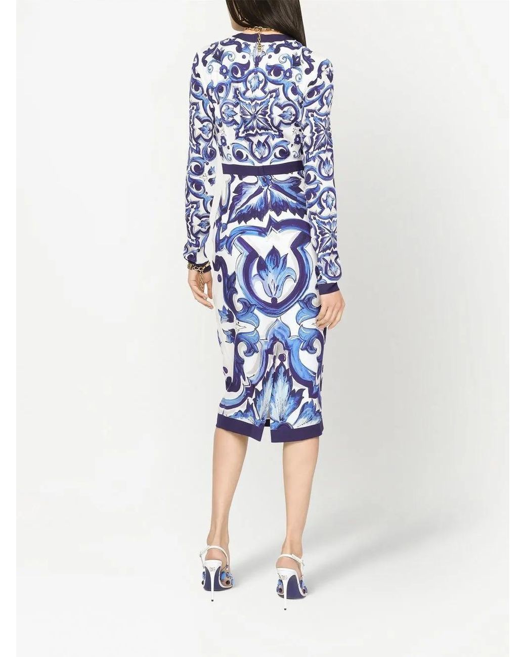 Dolce & Gabbana Blue Majolica-Print Sheath Dress